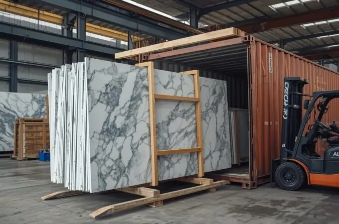 marble slabs loaded into shipping container