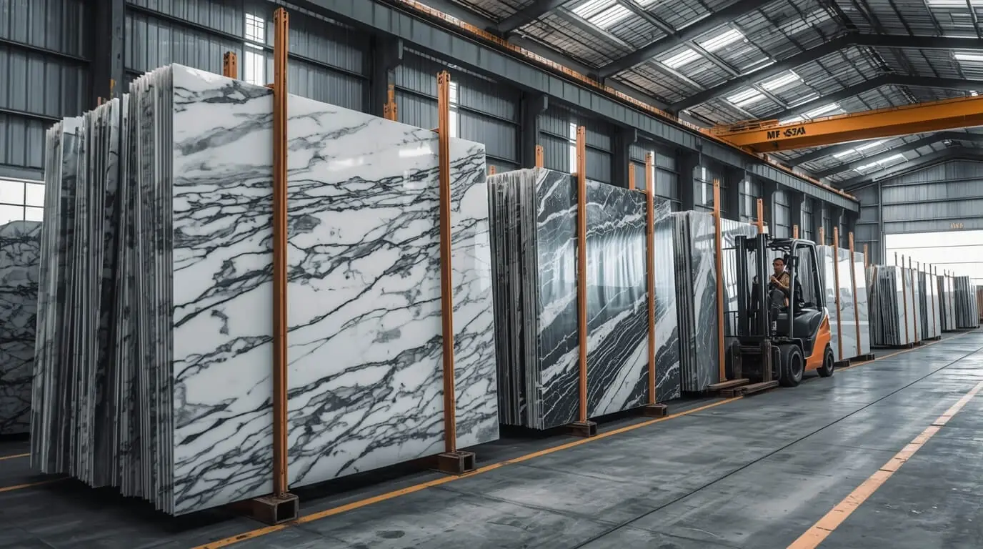 marble slabs prepared for international shipping
