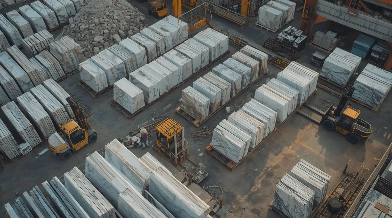 natural stone export yard with containers