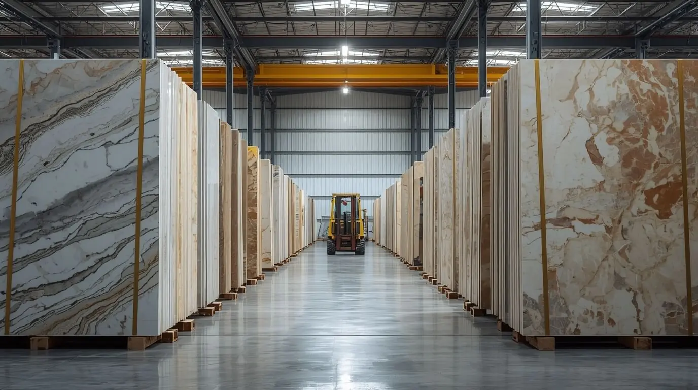 stone fabricator selecting marble slabs